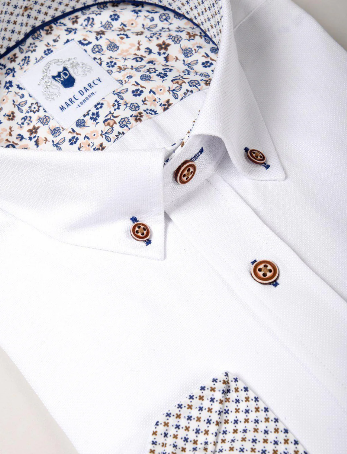 Marc Darcy Charlie White Oxford Shirt with tan buttons