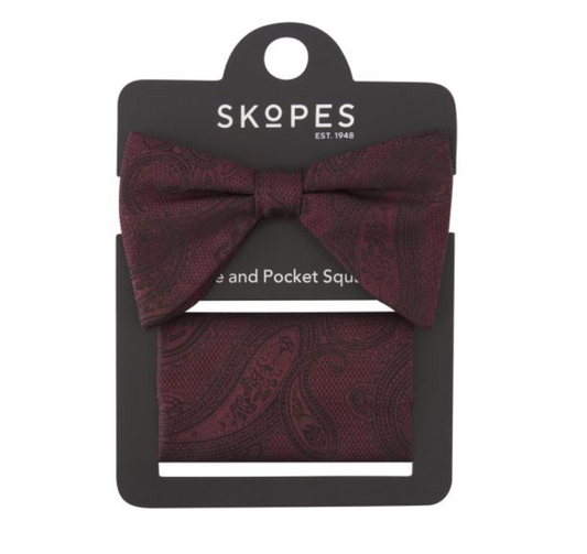 Skopes Wine Paisley Bow-Tie and -Pocket Square set