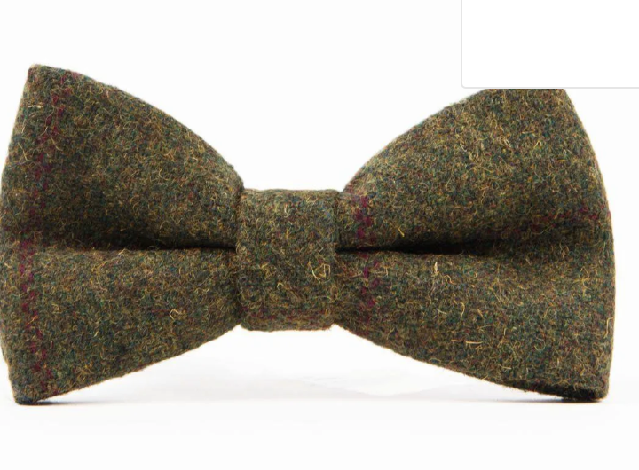 Marc Darcy Mitchell Tweed Olive Green Wine Check Bow Tie