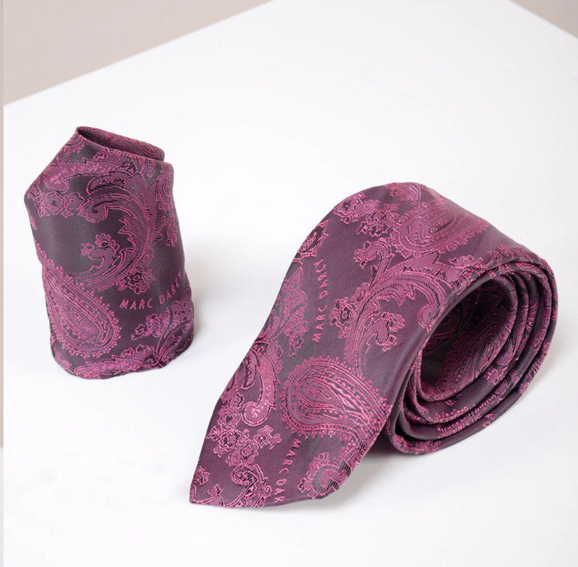 Marc Darcy Berry Paisley Tie and Pocket Square Set