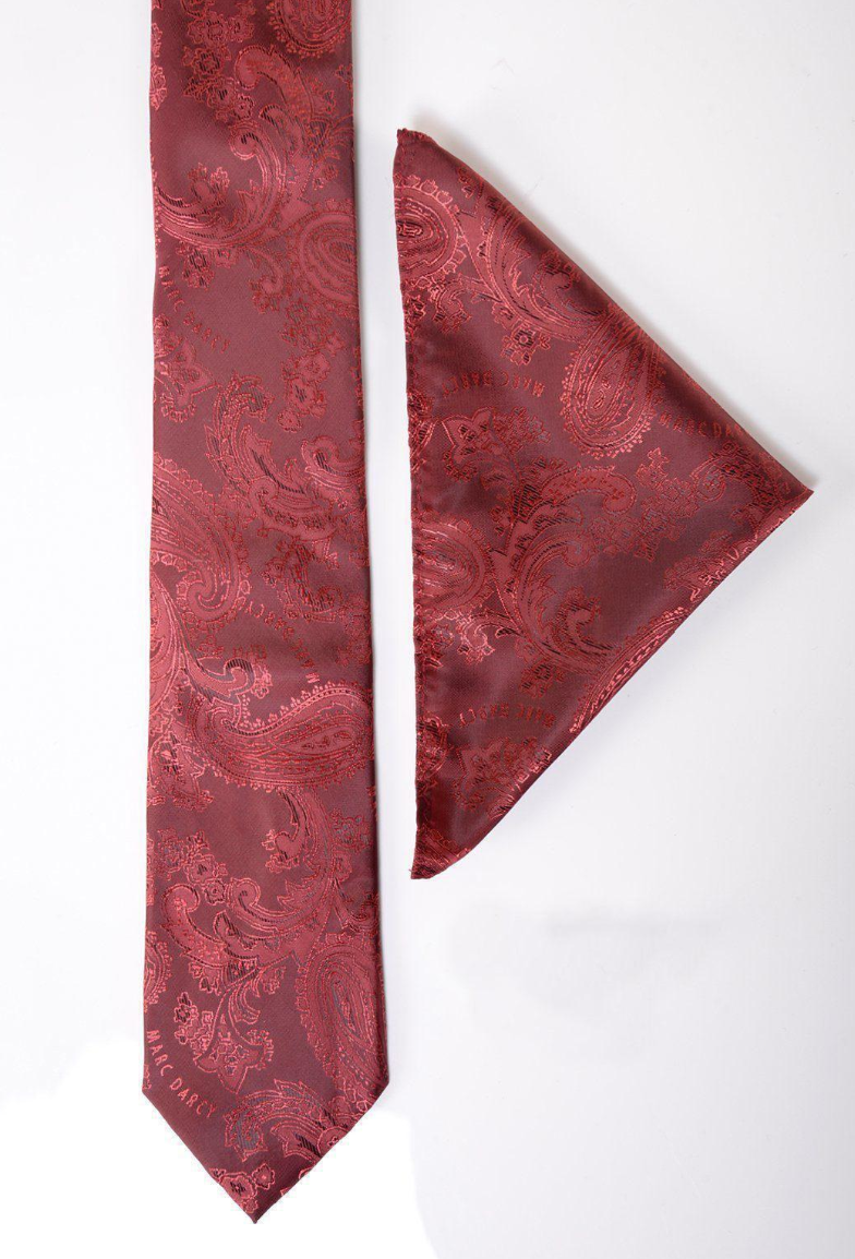 Marc Darcy Wine Paisley Tie and Pocket Square Set