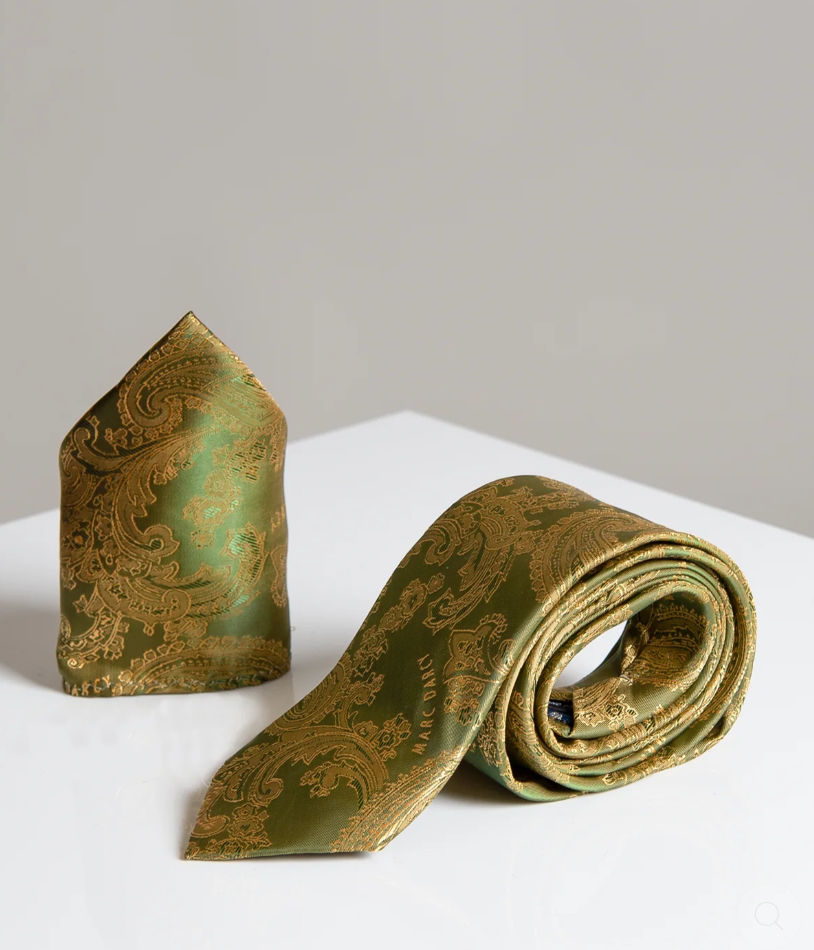 Marc Darcy Tan Paisley Tie and Pocket Square Set