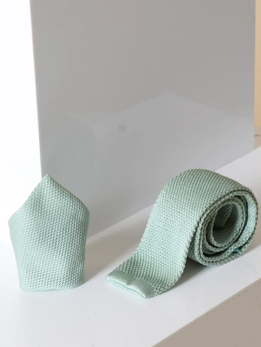 Marc Darcy Green Knitted Tie & Pocket Square set
