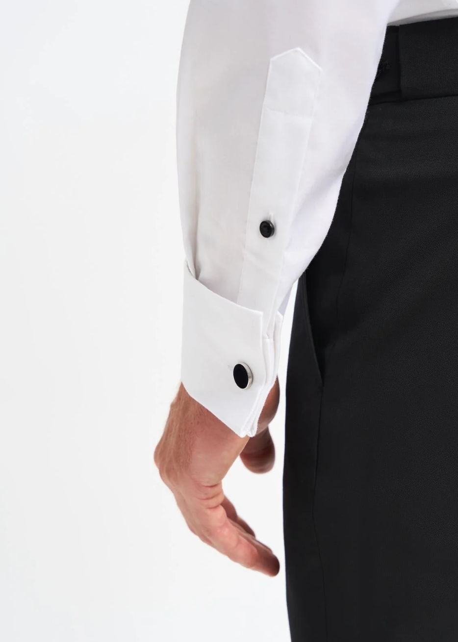 Cavani Havana Formal White Dress Shirt with Black Buttons French Cuff