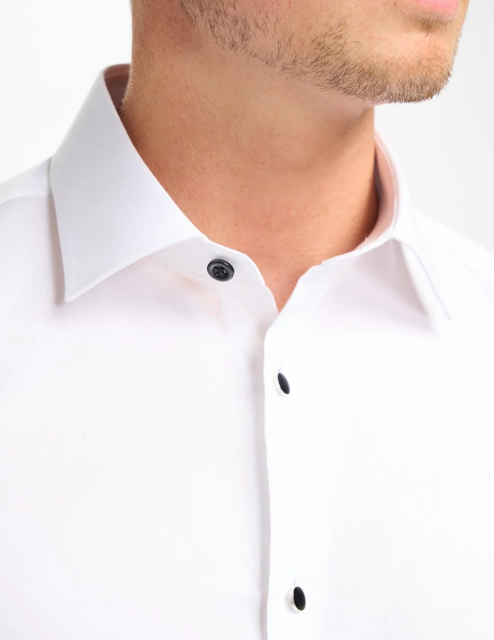 Cavani Havana Formal White Dress Shirt with Black Buttons French Cuff