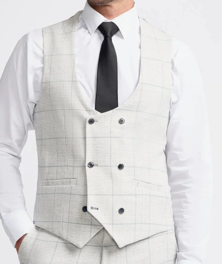 Cavani Radhika Light Grey Double Breasted Check Waistcoat