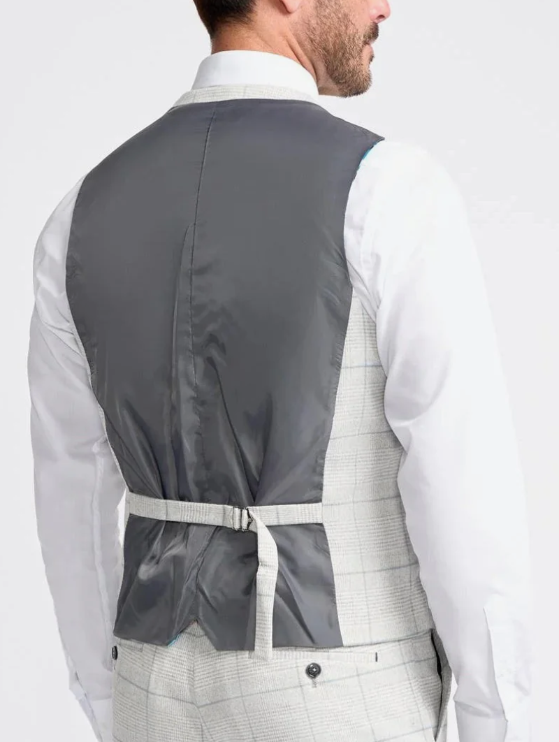 Cavani Radhika Light Grey Double Breasted Check Waistcoat