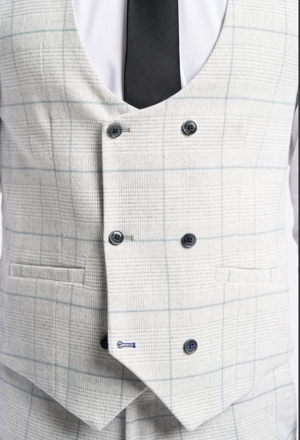Cavani Radhika Light Grey Double Breasted Check Waistcoat