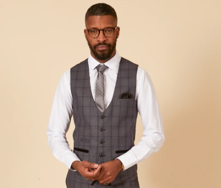 Marc Darcy Jose Grey Check Waistcoat