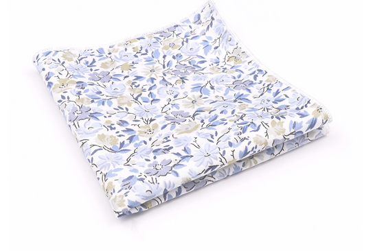 Jenson Samuel Dusky Blue floral cotton classic pocket square