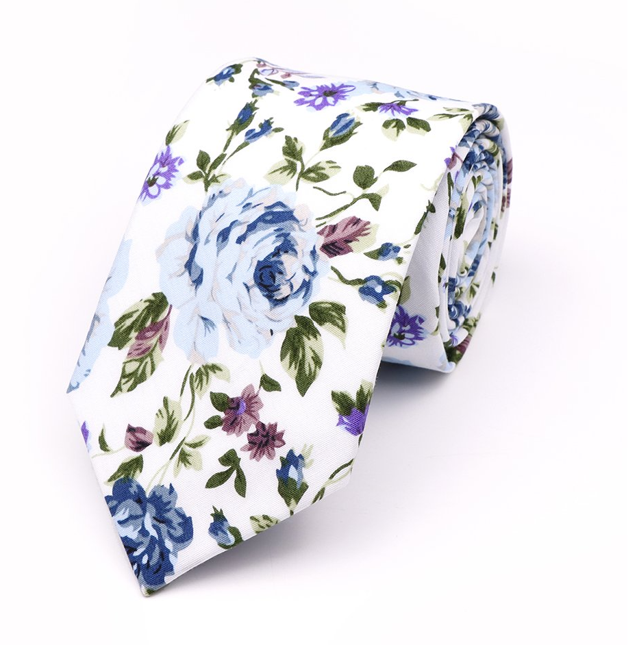 Jenson Samuel Blue floral cotton classic tie and pocket square set