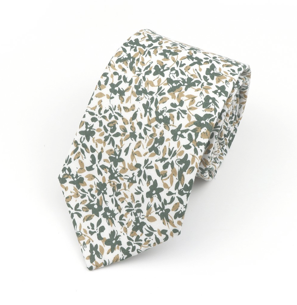 Jenson Samuel Olive floral cotton classic tie and pocket square set