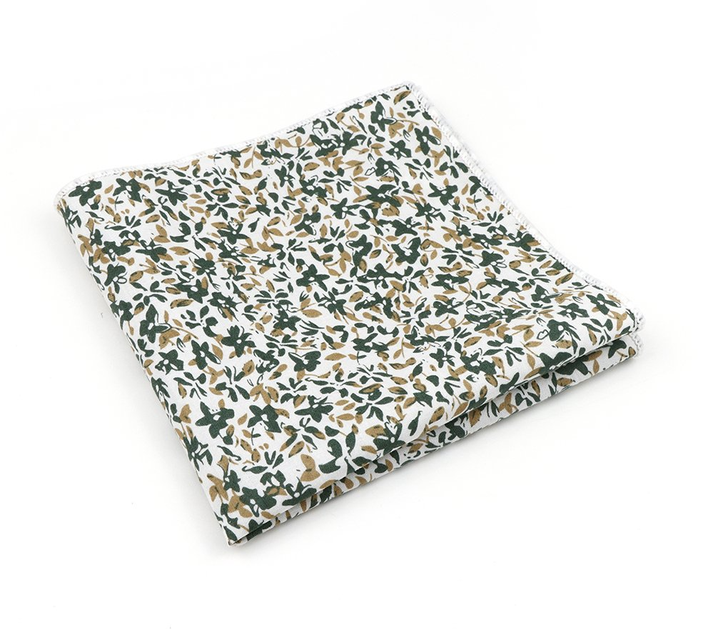 Jenson Samuel Olive floral cotton classic tie and pocket square set