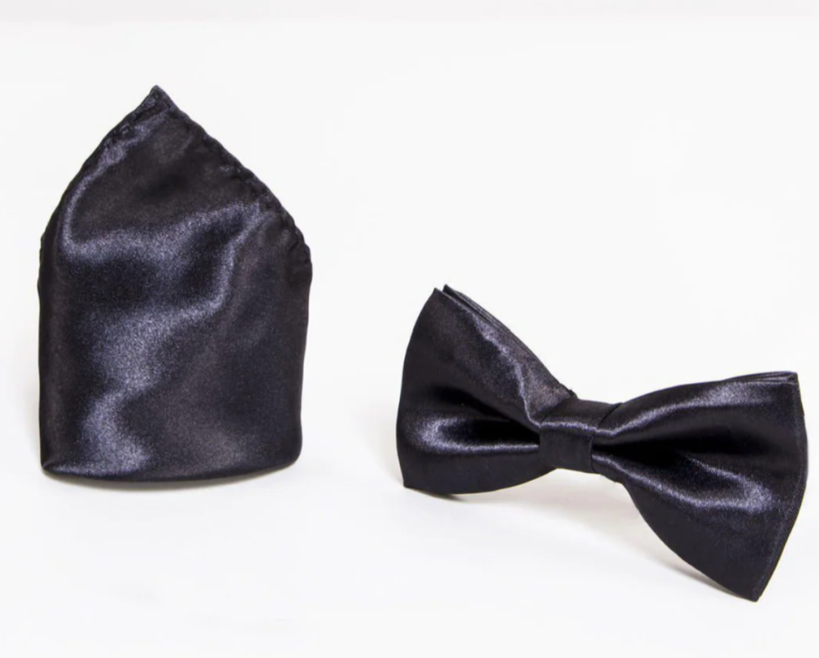Squires Black Satin Bow Tie set