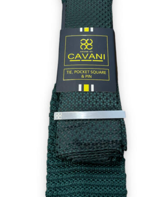 Cavani Knitted Olive Tie and Pocket Square set
