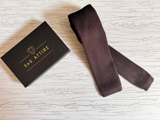 S&S Attire Knitted Tie Dark Brown