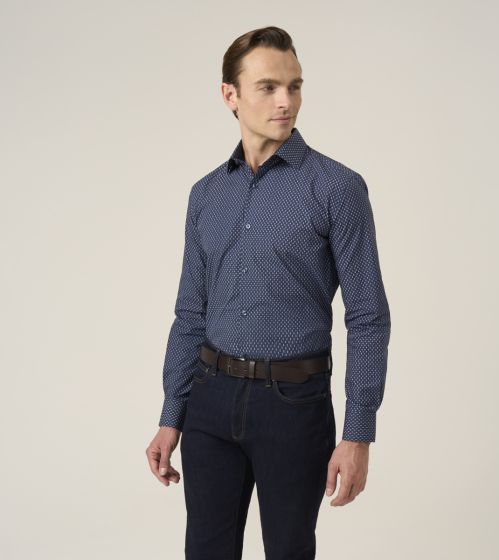 Skopes Cotton Long sleeve Shirt- White/Navy Geo